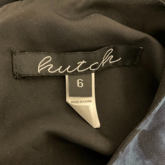 Hutch Dress 6 Blue Black Leaf Print Long Semi-Sheer Sleeve Drape Detail - Picture 13 of 13